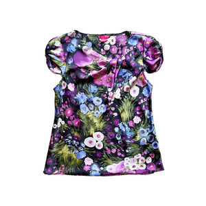 Vtg Y2K Sunny Leigh Top L Floral Ruched Art to Wear Bloomcore Whimsical Romantic